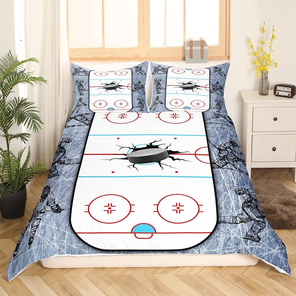Ice Hockey Sport Duvet Cover Burning Hockey Ball for Teen Athlete Black Polyester Quilt Cover for Friend Gift Bedroom Decoration