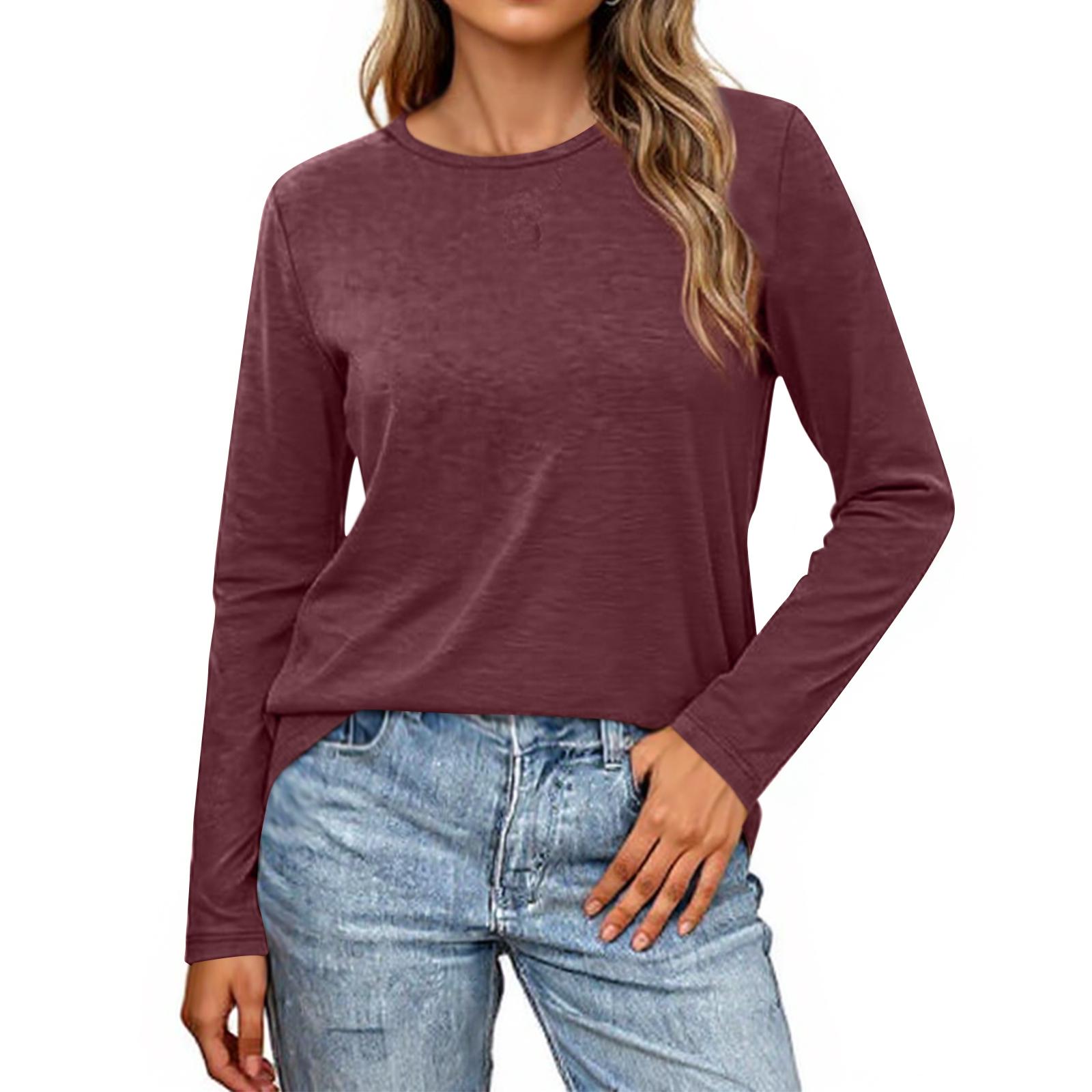 

Women s Fashion Casual Solid Color Long Sleeve Top M