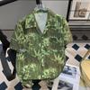 Summer Ink Painting Flower Short Sleeve Shirt Men's BF Casual Thin High-Grade Half Sleeve Cuban Collar Ice Silk Shirt