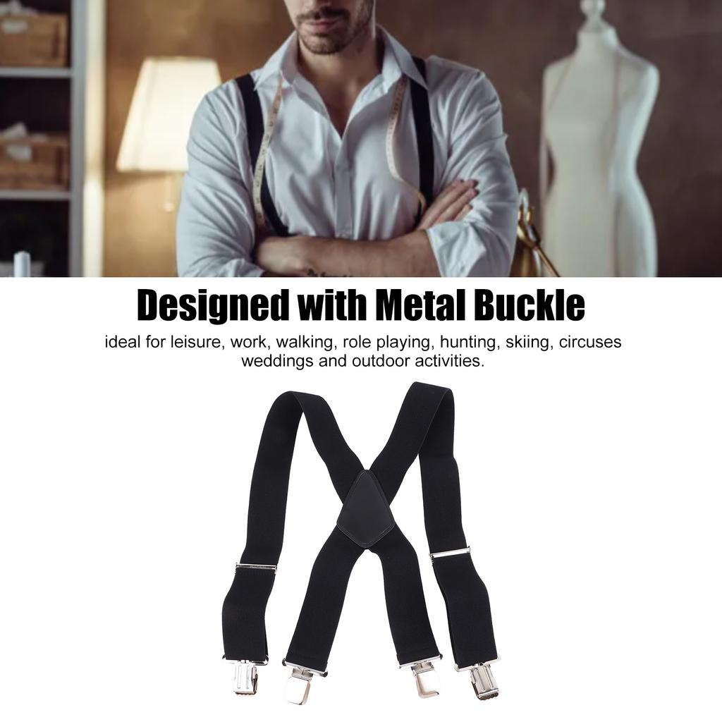Men Suspenders 2in Wide Simple Black Strong Metal Fashionable Men Dress Suspenders for Business Wedding Party