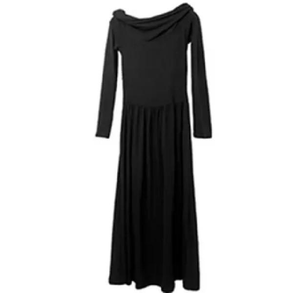 Celebrity fashion temperament lazy Internet celebrity one word shoulder long sleeves high waist splicing A word swinging foreign style dress fried