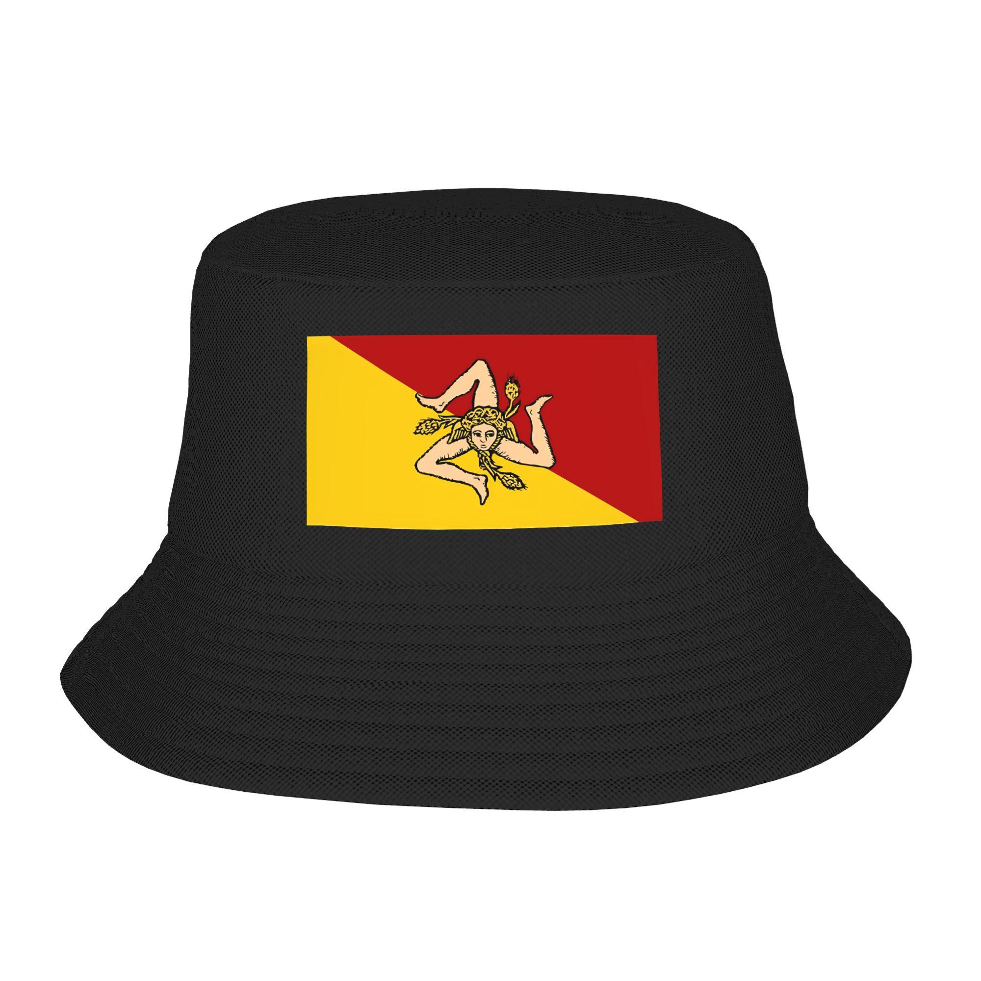 Sicilian Flag Of Sicily Bucket Hat Summer Isle Of Unisexn Funny FisherUnisex Hats For Women Personality Vacation Caps Sun Hats One Size