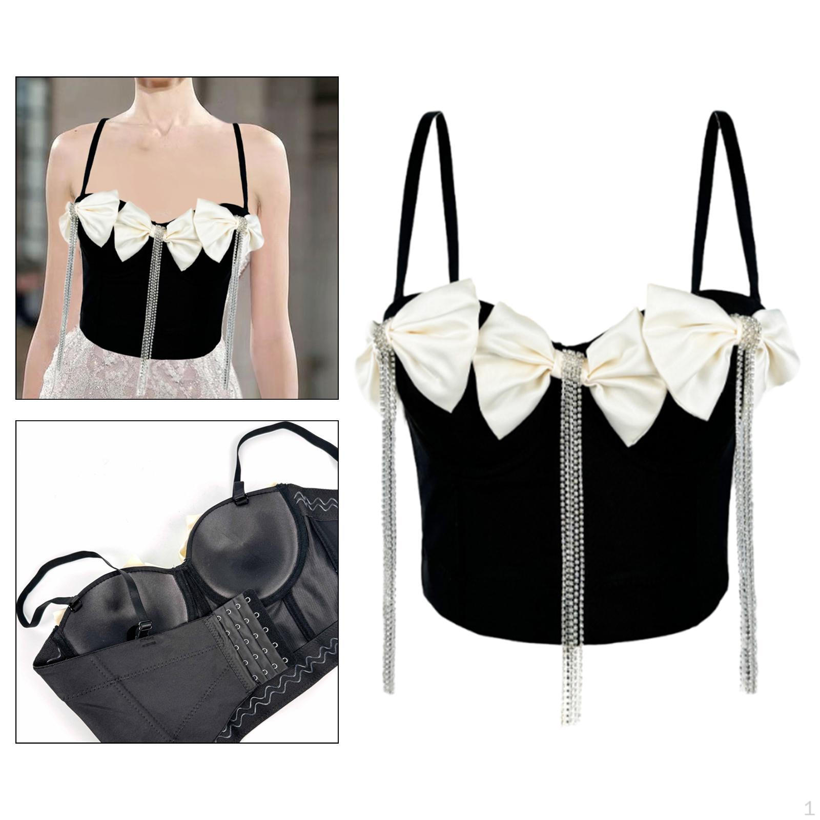 

Женский укороченный топ с длинными кисточками и стразами, корсет с галстуками-бабочками для вечеринки на сцене клуба 38C 85