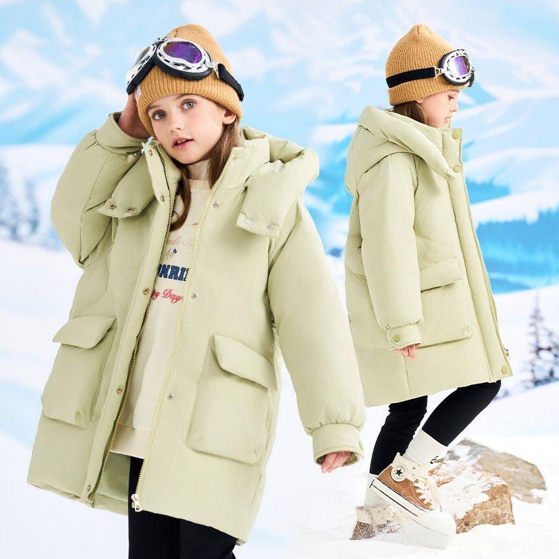 

Пуховик для дівчинки, зимовий костюм середньої довжини, потовщена куртка для збереження тепла 160 світло-зелений колір