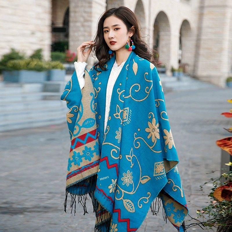 

Women s Chaka Lake Dali Yunnan National Style Travel Drill Blue(Blue Totem Shawl) One size