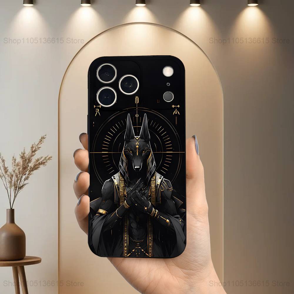 Anubis God Egyptian For iPhone 8,7,11,12,15,14,13,16,17,Plus,Pro Max,XS,X,XR,SE,Mini,Soft Silicone Black Case