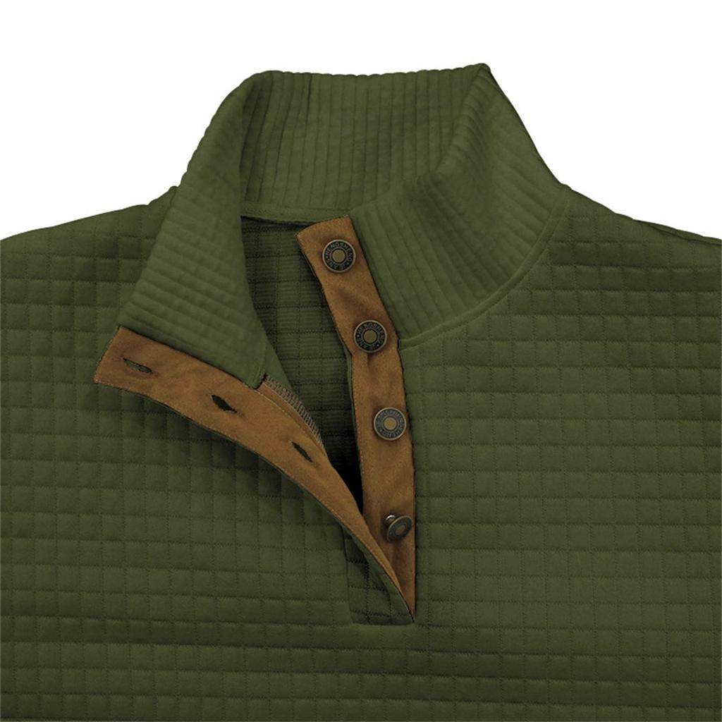 Men's Hoodless Sweatshirt Casual Relaxed Color Long Sleeve Stand Button Design For Comfortable And Winter