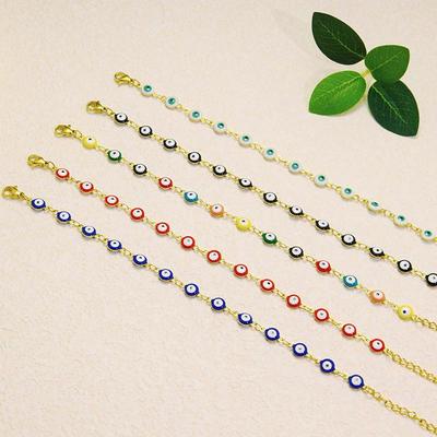 18k Gold-Plated Evil Eye Bracelet for Women, Titanium Steel with Blue Accent, Light Luxury Jewelry