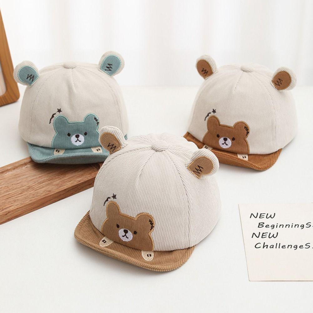 Cartoon Bear Baby Sunhat Wide Brim Newborn Flat Cap Solid Color Infant Bucket Hat Toddle