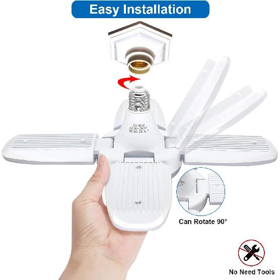 LED Garage Lights, 60W Led Garage Ceiling Light 6000LM Daylight,Deformable Light Bulbs 60 Watt Work Light,E26/E27 Shop Lights for Garage Barn