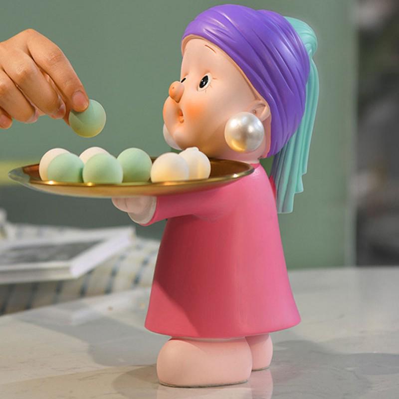 Decorative Foyer Key Tray with Pearl Earring Girl Design - Creative Living Room Ornament