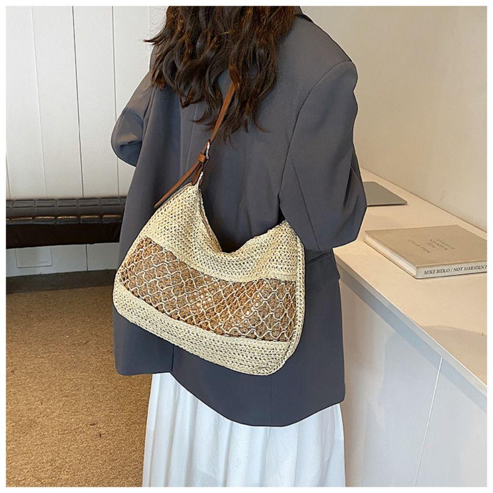 Simple Weave Tote Bag Fashion Summer Beach Straw Handbag Casual Bohemian Shoulder Bag  Beach