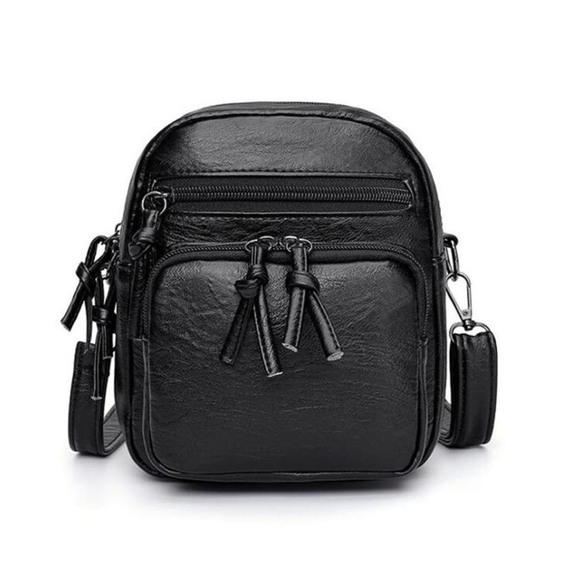 

PU Leather Vintage Crossbody Bags Shoulder Soft Handbag Large Capacity Travel For Women Fashion Double Compartments чорний