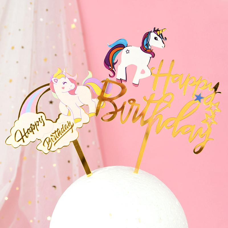 Acrylic Cake Topper Happy Birthday Cake Decorations For Baby Shower Mermaid Unicorn Party Supplies Wedding Dessert