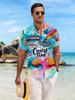 New Men'S Casual Short-Sleeve Shirt, Perfect for Cruise Moments, Vibrant Drinks Accompany Your Journey, Suitable for Holiday Gatherings And Commuting,