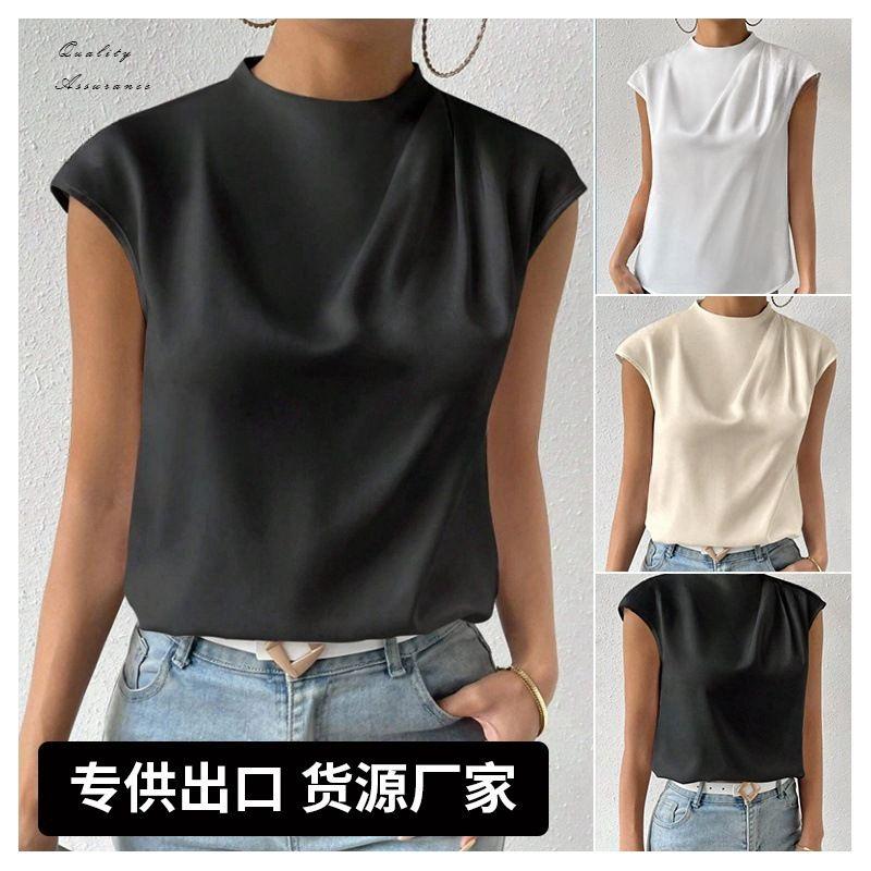 

2024 Атласная футболка Женская Свободный топ без рукавов Топ-жилет White XL