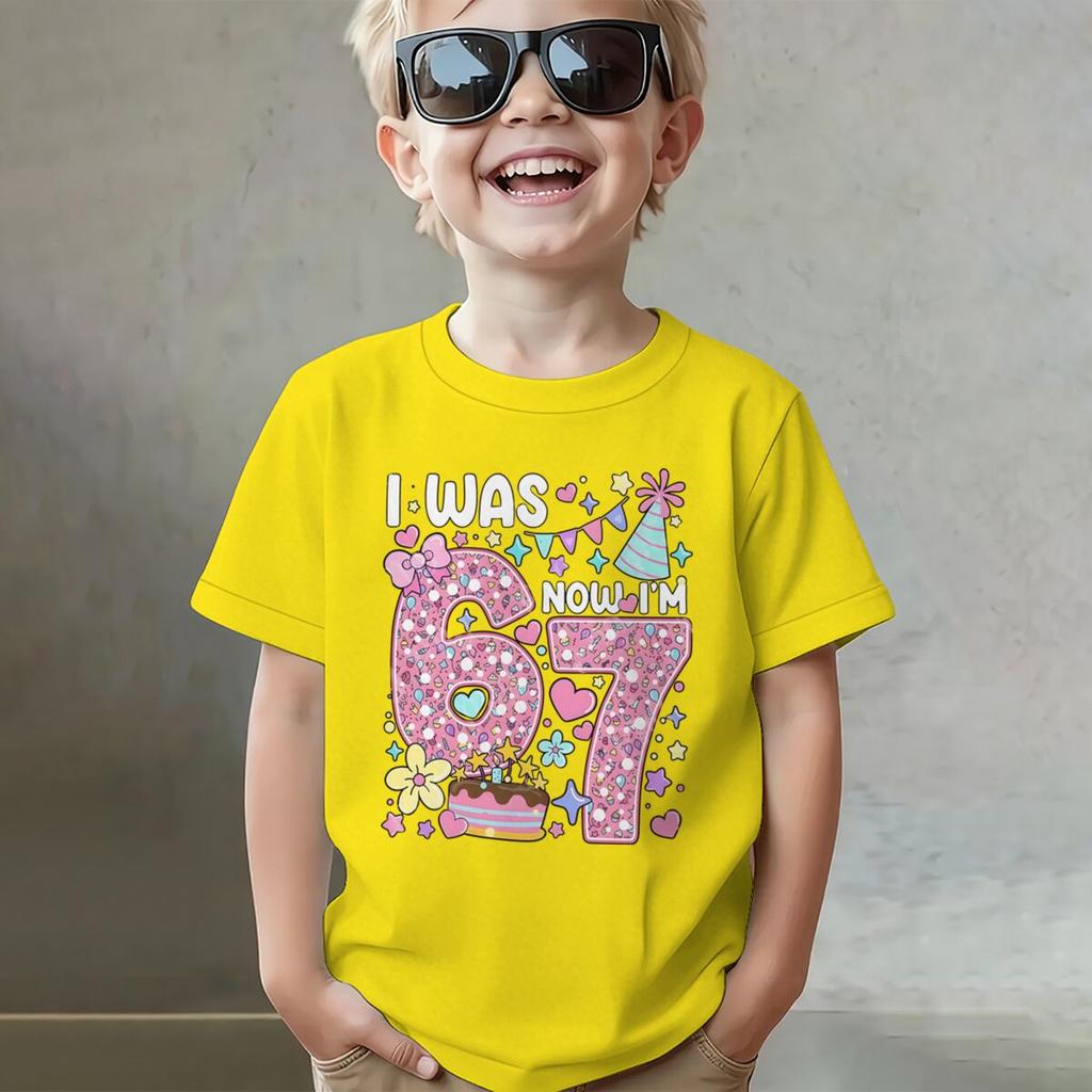 Girls I Was 6 Now I'm 7 T-shirt 7th Birthday Shirt Round Neck Short Sleeve Cotton Tee Age 7 Outfit Number Print Girls Clothes