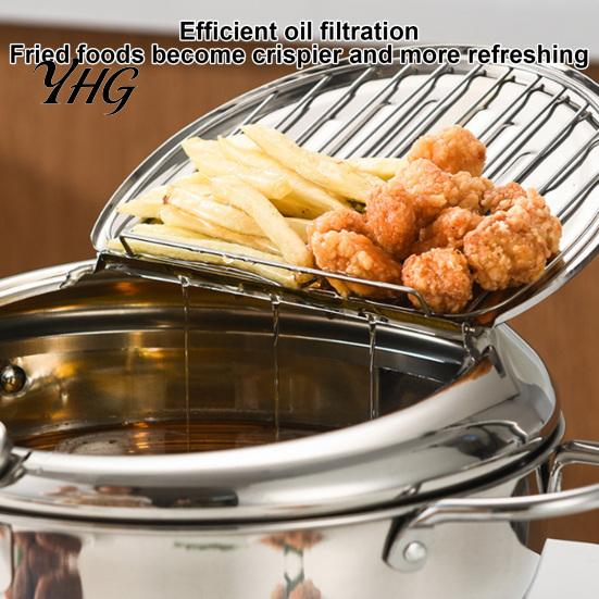 Portable Outdoor Camping Fryer Stainless Steel Stovetop Deep Pot with Thermometer, 2.2/3.2L Multifunctional Non Stick Tempura Frying Easy Clean
