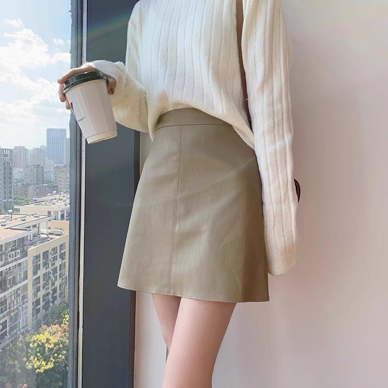 

Autumn/Winter 2023 Women s Fashion Black PU Leather High Waist A-Line Bodycon Midi Skirt XL чёрный