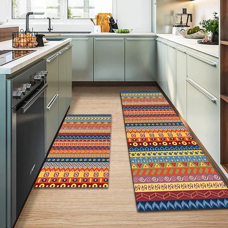 Bohemian Print Waterproof Kitchen Rug with Non-Slip, Thick Cushioned Design for Anti-Fatigue Comfort