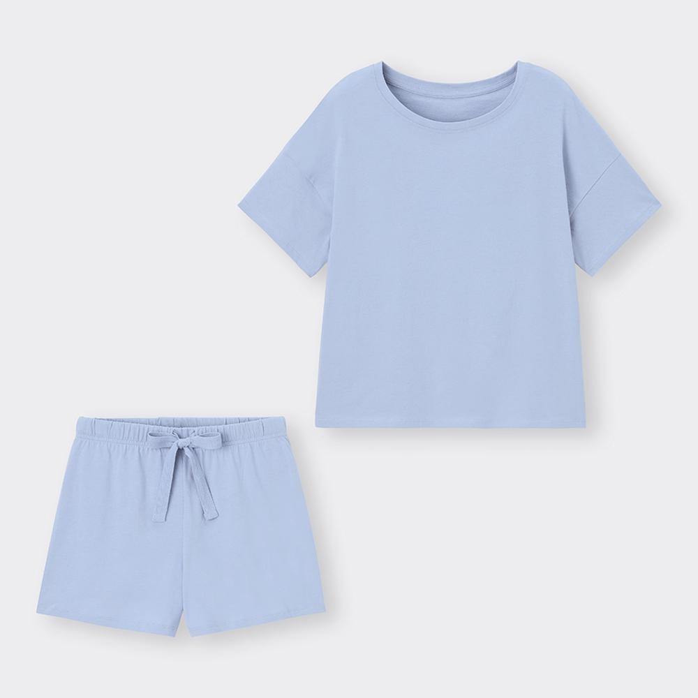 

Комплект для отдыха с хлопковым воротником GU, короткие брюки с короткими рукавами