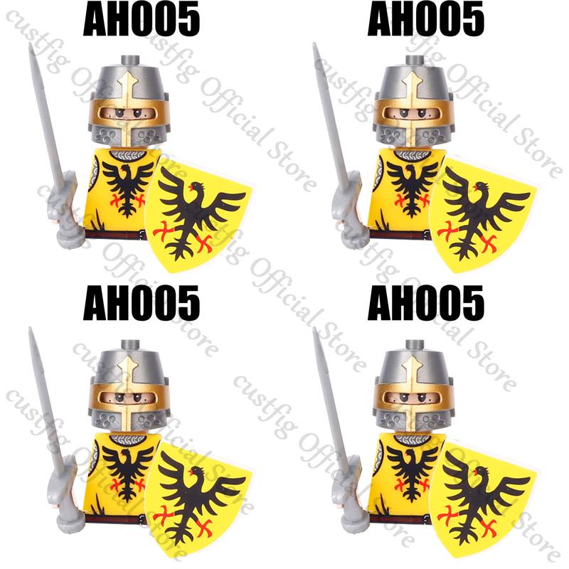 Mittelalterliche Militärsoldaten Figuren Bausteine Löwenherz Deutscher Ritter Waffe Infanterie Schild Helm Burg Hexe Steine Spielzeug