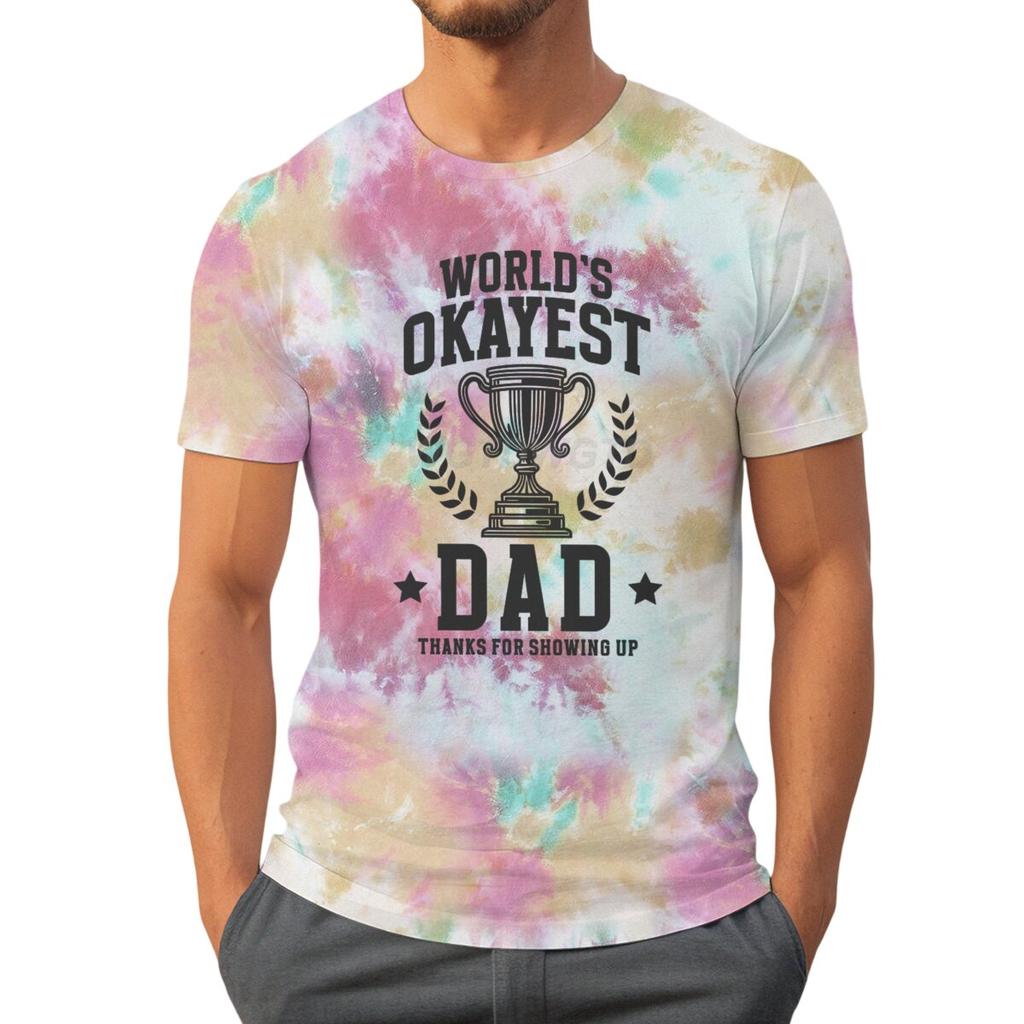 Father's Day Shirt World's Okayest Dad Printed T-shirt for Men Daughter's Gift for Father Crew Neck Top Tie-dye Men's Clothing
