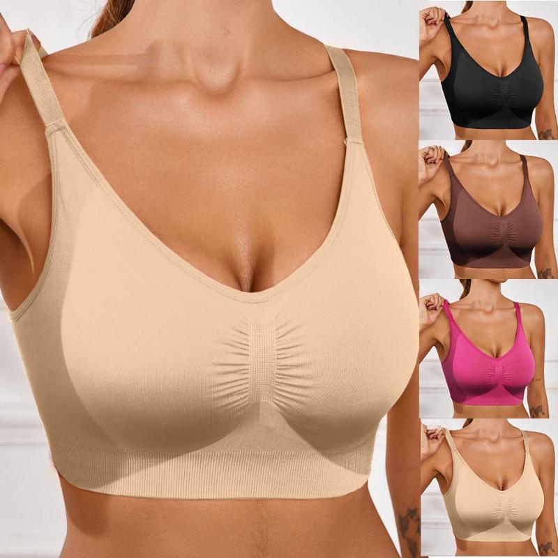 Sutiã esportivo feminino DE Cup Plus sem costura, sem aro de aço, camada única, respirável e confortável