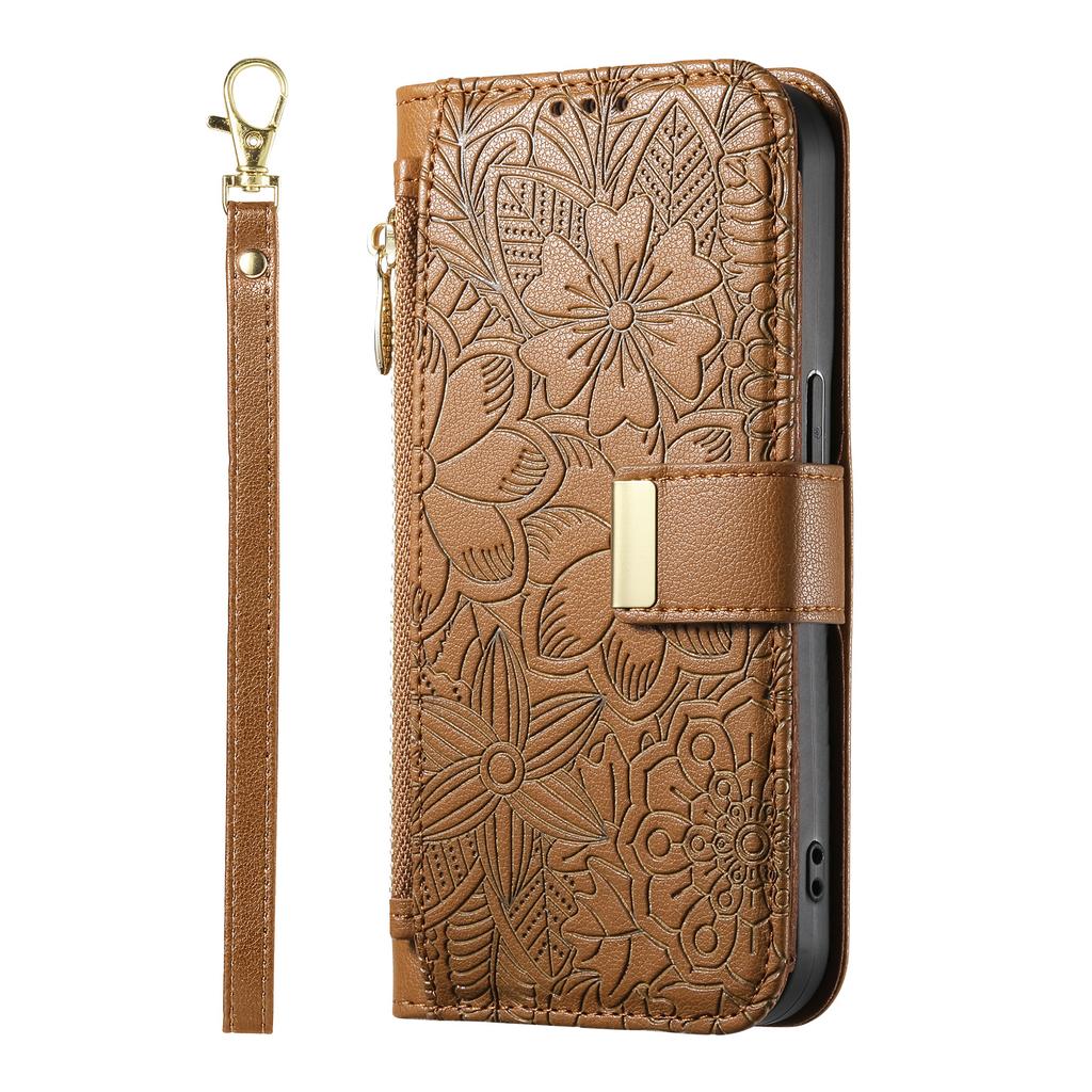 Floral Embossed Leather Wallet Flip Case for OPPO A6 A6X A6T A6S A6C A5 A5X A3 A3X A1 Pro 4G 5G Card Slots and Wrist Strap Cover