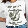 Funny Sloth Graphic T-Shirt: Sorry I'm Late Humor Tee