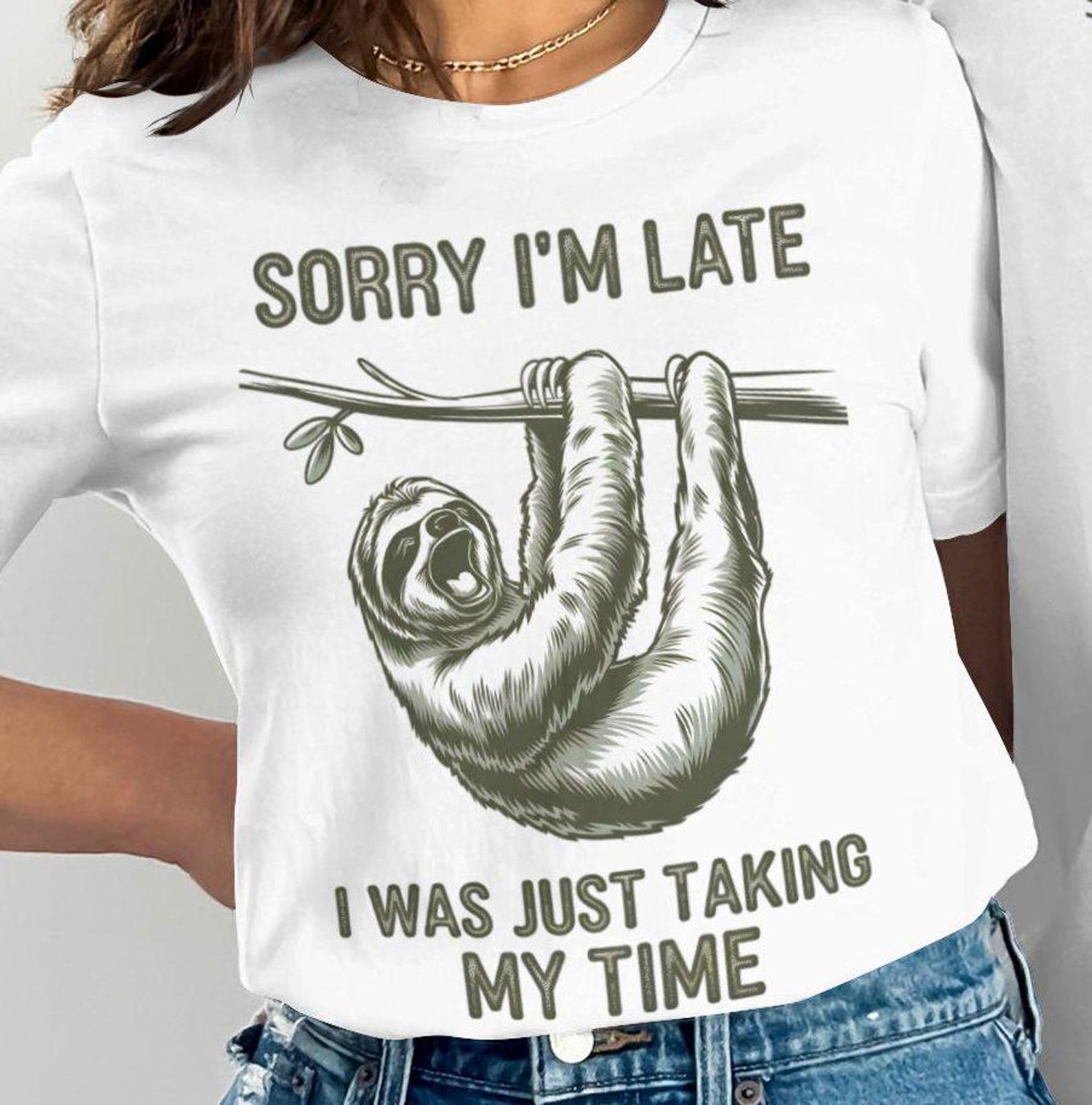 Funny Sloth Graphic T-Shirt: Sorry I m Late Humor Tee 3XL