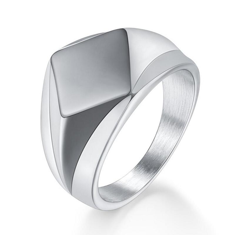 

New Personality Mens Rings Jewelry Prismatic 18mm Width Men Rings Stainless Steel Finger Steel Gold Black Color Ring for Men 7 серебряный
