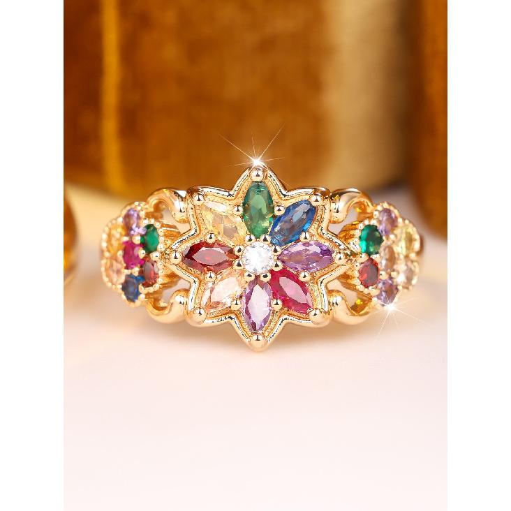 Heavy-duty, Three-dimensional, Multi-colored, Diamond-studded Ring Palace-style Eye-catching Color Combinations, Niche and Unique Accessories