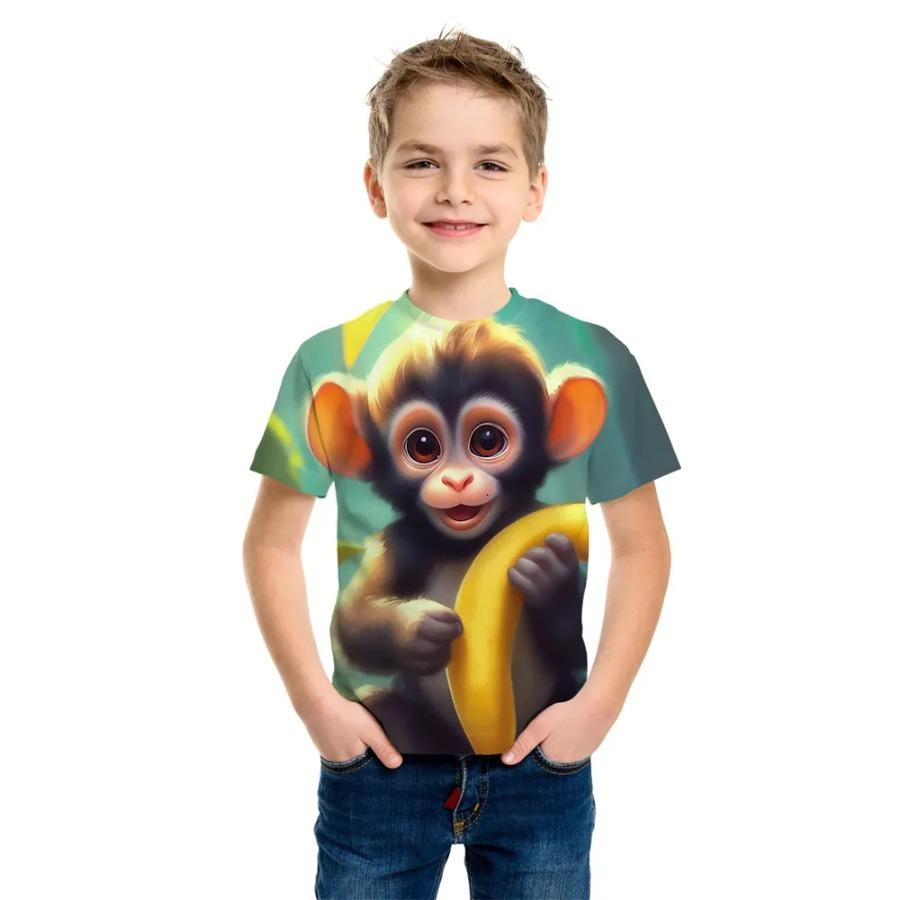 Children's Clothing T-Shirts for Boys Short Sleeve Boy Child Tee Shirt Girl Top 3D Monkey Print Funny Casual Kids Summer Clothes