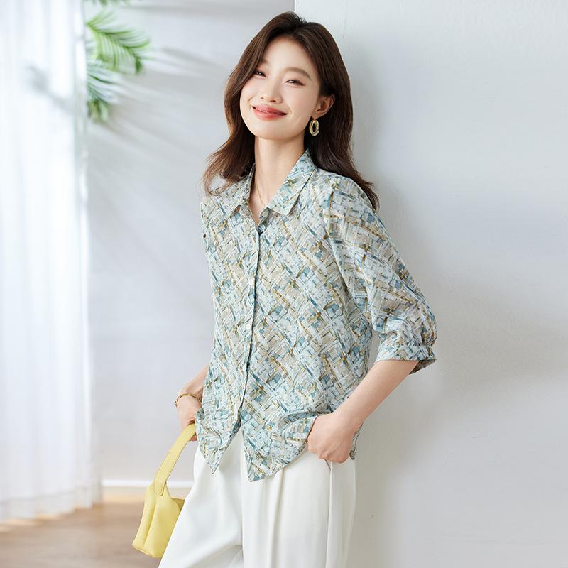 

Летняя новая модная темпераментная рубашка с коротким рукавом из шелка с принтом и лацканами, рубашка из шелка тутового дерева, рубашка, рубашка, топ 2XL