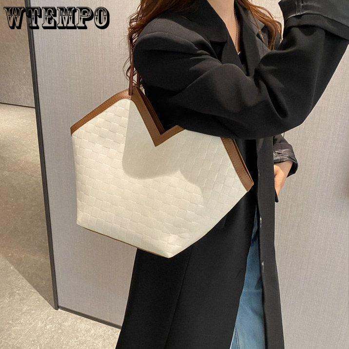 Elegant Texture Retro Handbag Color-blocking Large-capacity Tote Bag Women's Versatile One-shoulder Underarm Bag