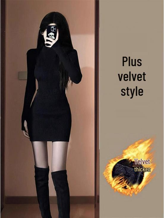 

Women s Black Knit Hip-Hugging Short Skirt for Autumn and Winter Dresses and Coats Small