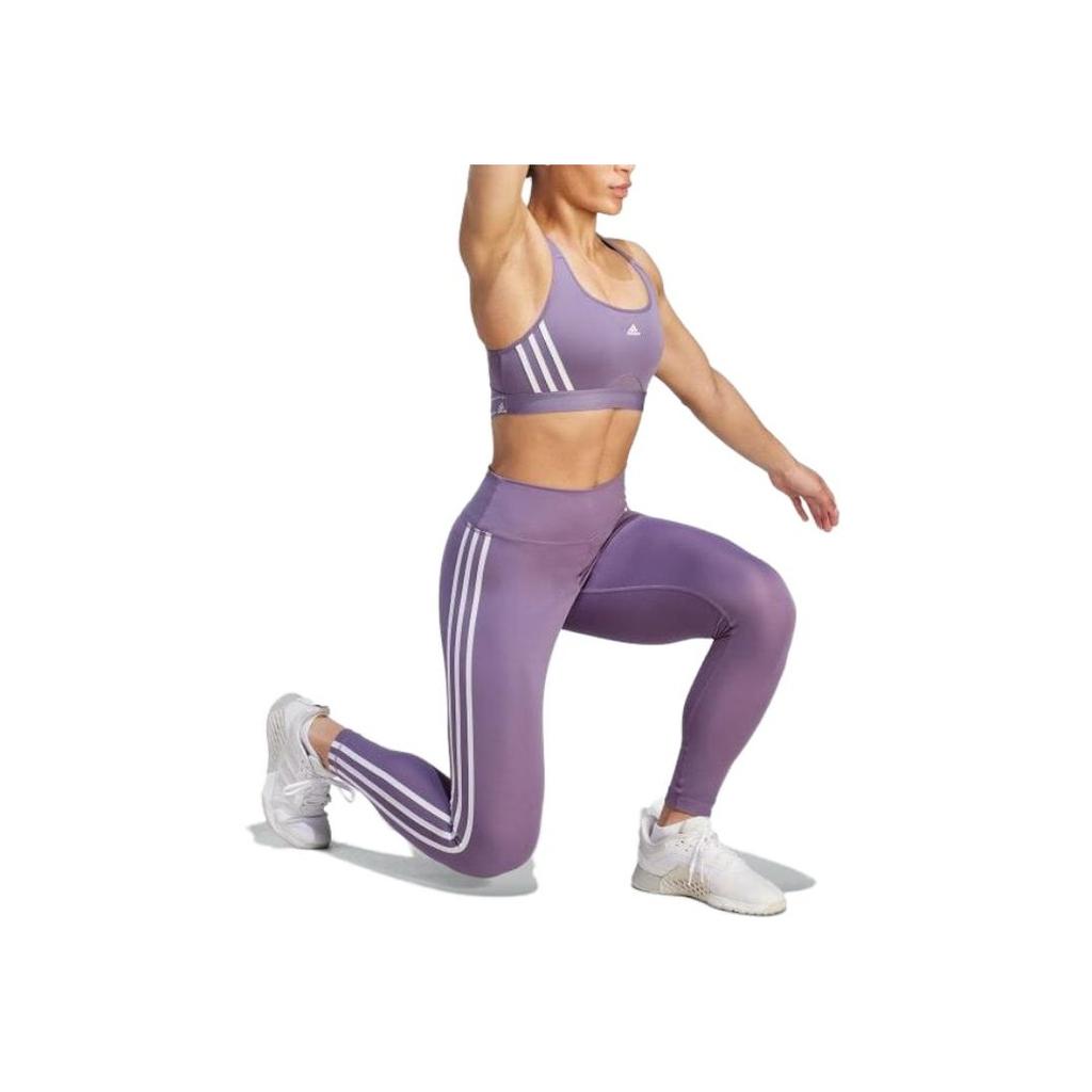 Adidas Striped High-Waisted Sports Leggings Women leggings Dark-Purple HY4164