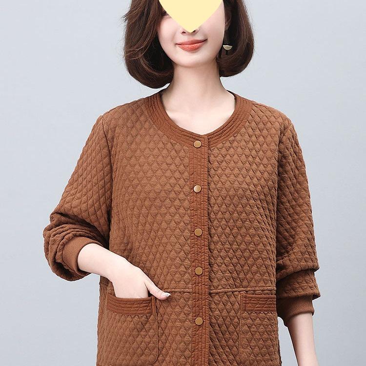 Women's Midlife & Senior Round Neck Loose Jacket - New 2025 Spring/Autumn Casual Baseball Cardigan