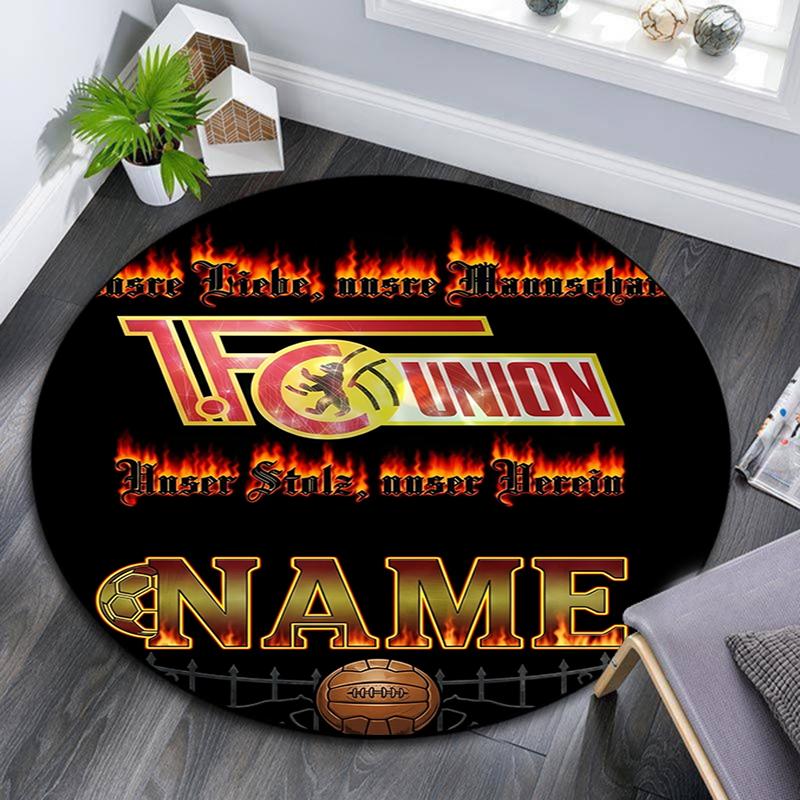 Custom Name,FC Union Berlin pattern round rug,Carpet Rug for Living Room Bedroom Playroom ,Non-slip Floor Mat,Holiday Gifts and Birthday Gifts.