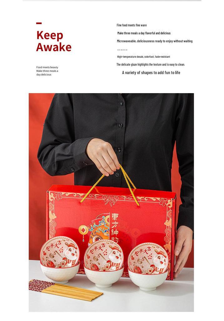 Year of the Horse Ceramic Bowl & Chopsticks Gift Set - Ideal for Weddings, Parties & Special Events.