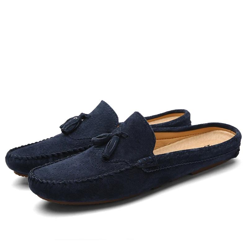 Fashion 2025 Half Slipper Men Loafers Luxury Suede Shoes Men Slippers Italian Fashion Lazy Boat Shoes Men Slip on Moccasins Muller Shoes