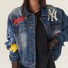 New MLB Base Logo Cropped Coats Women's Blue 3FDK02014-50BLS