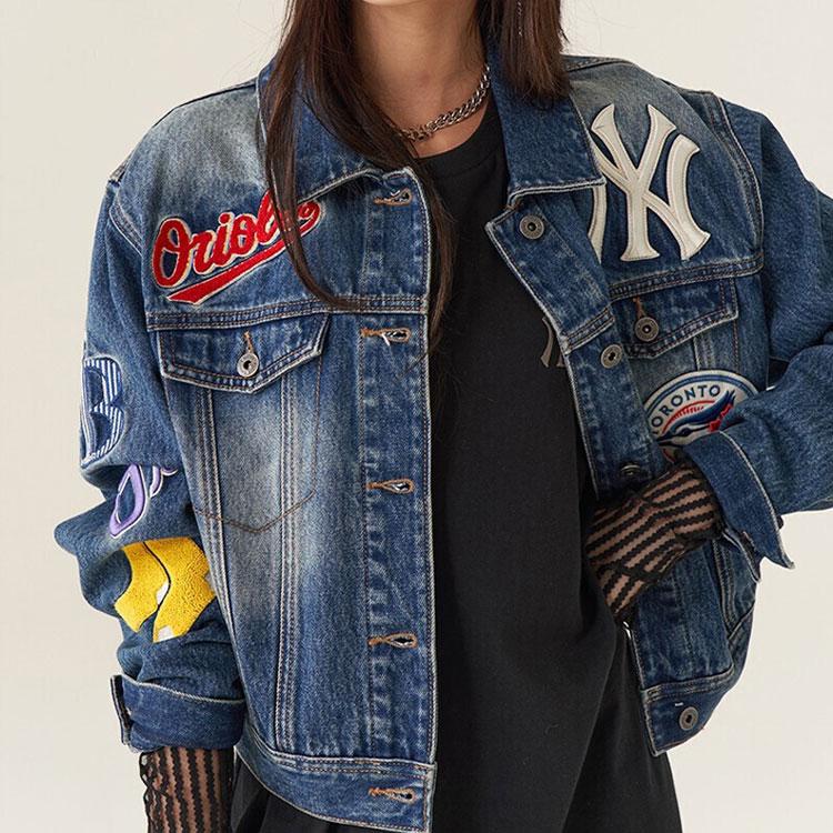 New MLB Base Logo Cropped Coats Women's Blue 3FDK02014-50BLS