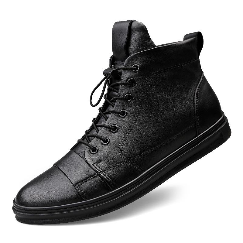Trendy Men's High-Top Cowhide Leather Sneakers In Korean Style, Plus Size 48