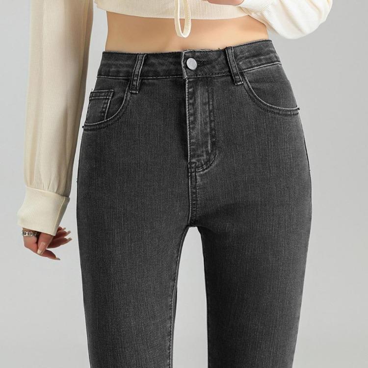 Women Slim High Waisted Jeans Elastic Tight Pencil Pants Thin Spring Autumn Trousers Small Feet New