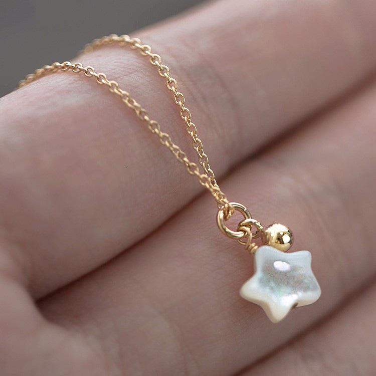 Polaris S925 Sterling Silver 18K Gold-Plated Iridescent Mother of Pearl Necklace 45cm Adjustable (925 Silver)