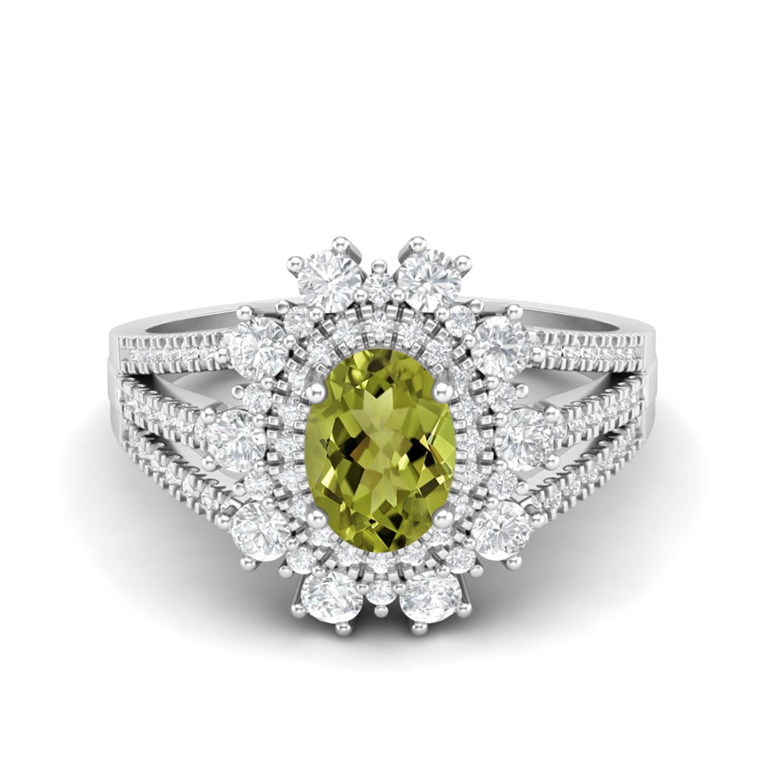 

2.17 Ctw Oval Peridot 925 Sterling Silver Trio Split Shank Accents Women Wedding Ring 9 білий