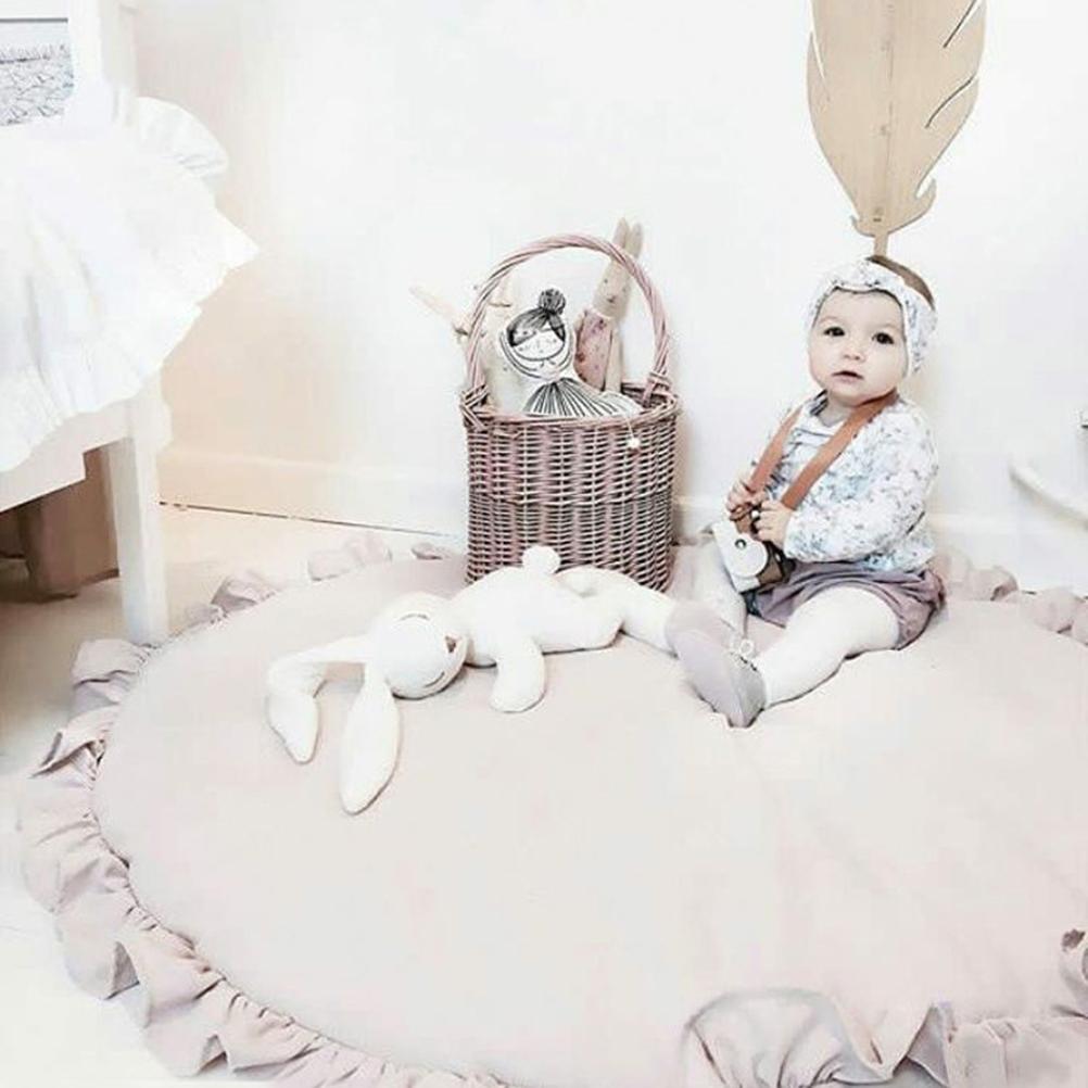 100cm Kids Round Ruffled Baby Play Mats Soft Cotton Crawling Pad Kids Game Mat Kids Room Decor
