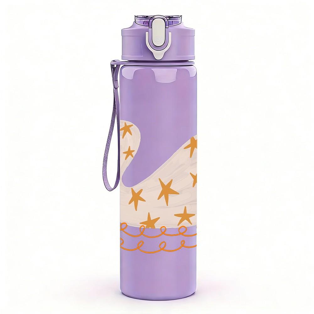 1PC Swan Bird Print 750ml Color Plastic Sports Water Bottle Leakproof Flip Straw Lid Suitable for Sports Office Home Use